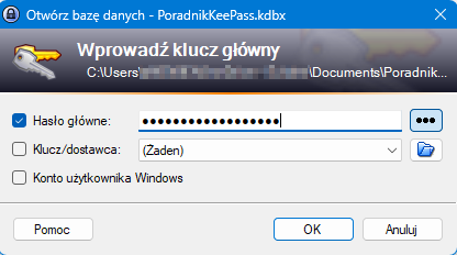 KeePass — wprowadzenie klucza głównego