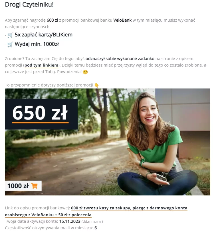 Mail przypominający o zadaniach do wykonania w danym miesiącu